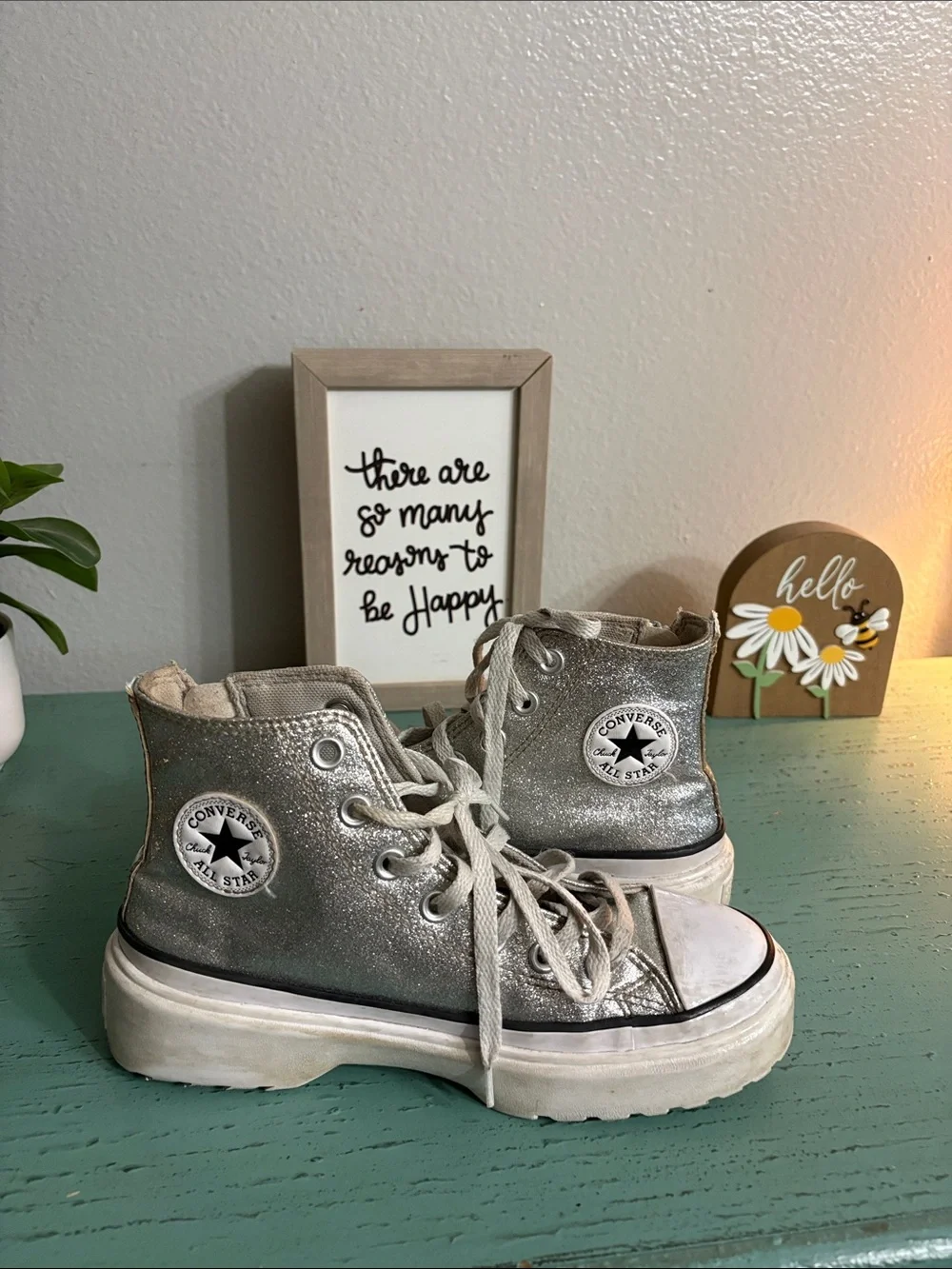 Converse Silver Glitter High-Top Kids Sneakers with Side Zipper